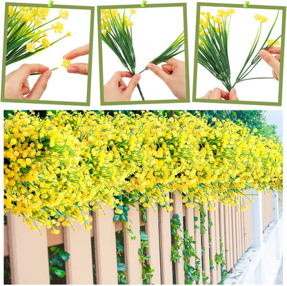 40 Bundles Outdoor Artificial Flowers Plants UV Resistant Outside Fake Flowers Plastic Plants Outdoor Spring Summer Seasons Decoration Shrubs Garden Porch (Yellow)