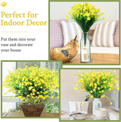 40 Bundles Outdoor Artificial Flowers Plants UV Resistant Outside Fake Flowers Plastic Plants Outdoor Spring Summer Seasons Decoration Shrubs Garden Porch (Yellow)