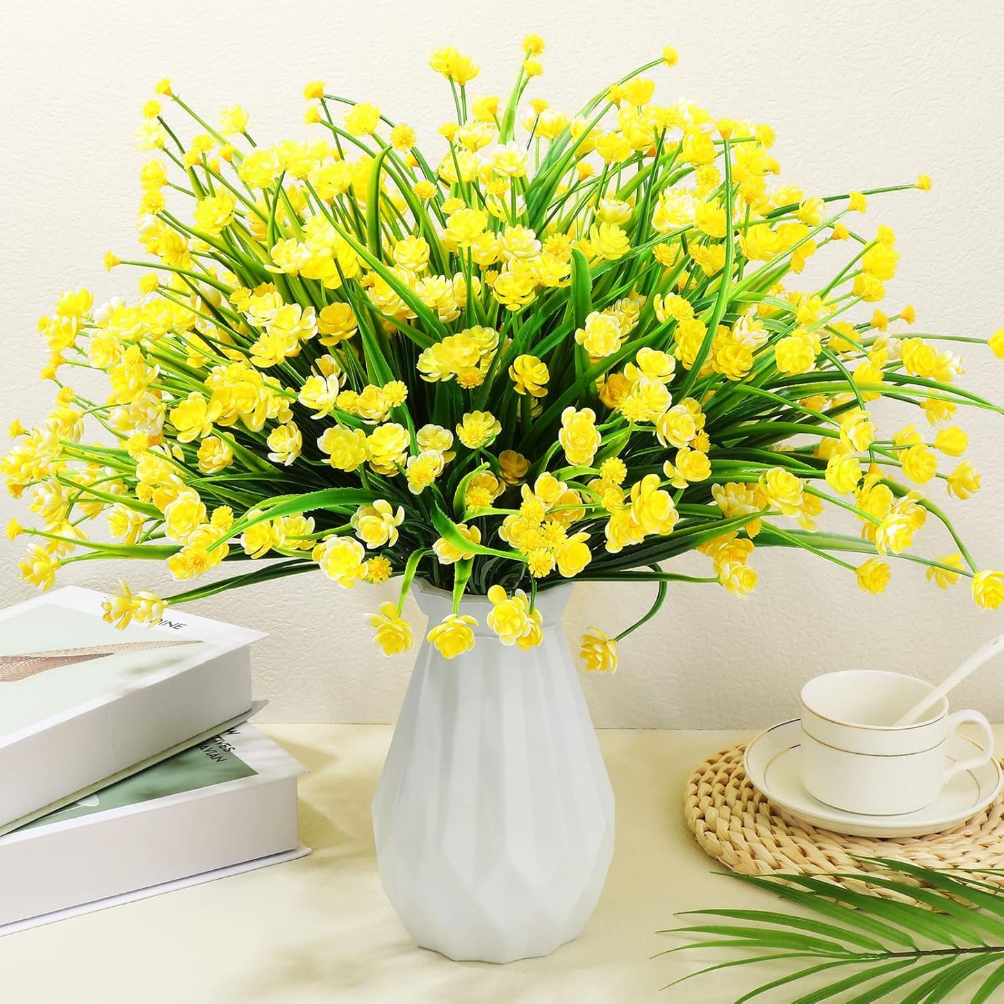 40 Bundles Outdoor Artificial Flowers Plants UV Resistant Outside Fake Flowers Plastic Plants Outdoor Spring Summer Seasons Decoration Shrubs Garden Porch (Yellow)