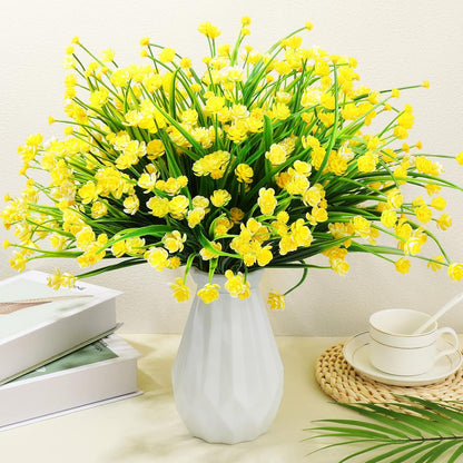 40 Bundles Outdoor Artificial Flowers Plants UV Resistant Outside Fake Flowers Plastic Plants Outdoor Spring Summer Seasons Decoration Shrubs Garden Porch (Yellow)