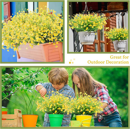 40 Bundles Outdoor Artificial Flowers Plants UV Resistant Outside Fake Flowers Plastic Plants Outdoor Spring Summer Seasons Decoration Shrubs Garden Porch (Yellow)