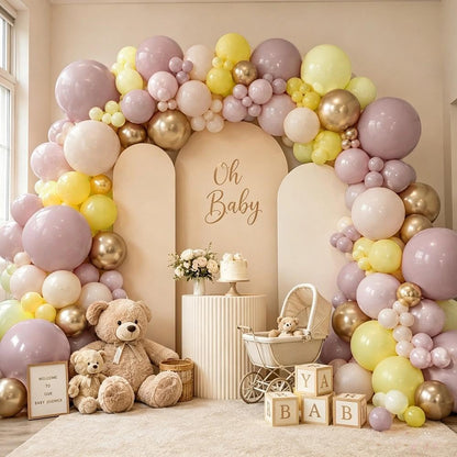 Dusty Pink Yellow Balloon Arch Double Stuffed Light Yellow Lemon Balloons | Mauve Blush Cream White Gold Balloon Garland Kit for Boho Baby Shower Bee Birthday Bridal Wedding Fall Party Decorations