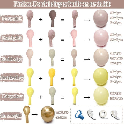 Dusty Pink Yellow Balloon Arch Double Stuffed Light Yellow Lemon Balloons | Mauve Blush Cream White Gold Balloon Garland Kit for Boho Baby Shower Bee Birthday Bridal Wedding Fall Party Decorations