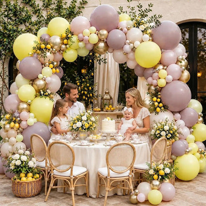 Dusty Pink Yellow Balloon Arch Double Stuffed Light Yellow Lemon Balloons | Mauve Blush Cream White Gold Balloon Garland Kit for Boho Baby Shower Bee Birthday Bridal Wedding Fall Party Decorations
