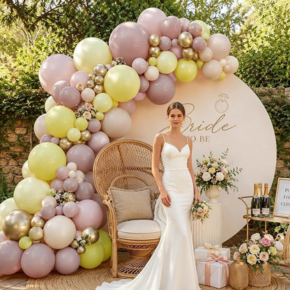 Dusty Pink Yellow Balloon Arch Double Stuffed Light Yellow Lemon Balloons | Mauve Blush Cream White Gold Balloon Garland Kit for Boho Baby Shower Bee Birthday Bridal Wedding Fall Party Decorations
