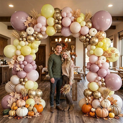 Dusty Pink Yellow Balloon Arch Double Stuffed Light Yellow Lemon Balloons | Mauve Blush Cream White Gold Balloon Garland Kit for Boho Baby Shower Bee Birthday Bridal Wedding Fall Party Decorations