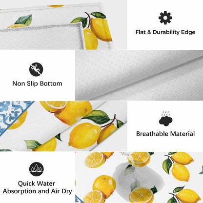 Summer Lemon Outdoor Rug for Patio/Deck/Porch, Non-Slip Large Area Rug 3 x 5 Ft, Country Fruits Italian Style Flowers Blue Indoor Outdoor Rugs Washable Area Rugs, Reversible Camping Rug Carpet Runner