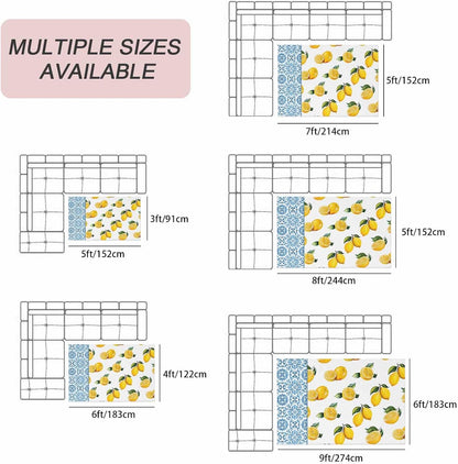 Summer Lemon Outdoor Rug for Patio/Deck/Porch, Non-Slip Large Area Rug 3 x 5 Ft, Country Fruits Italian Style Flowers Blue Indoor Outdoor Rugs Washable Area Rugs, Reversible Camping Rug Carpet Runner