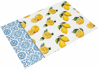 Summer Lemon Outdoor Rug for Patio/Deck/Porch, Non-Slip Large Area Rug 3 x 5 Ft, Country Fruits Italian Style Flowers Blue Indoor Outdoor Rugs Washable Area Rugs, Reversible Camping Rug Carpet Runner