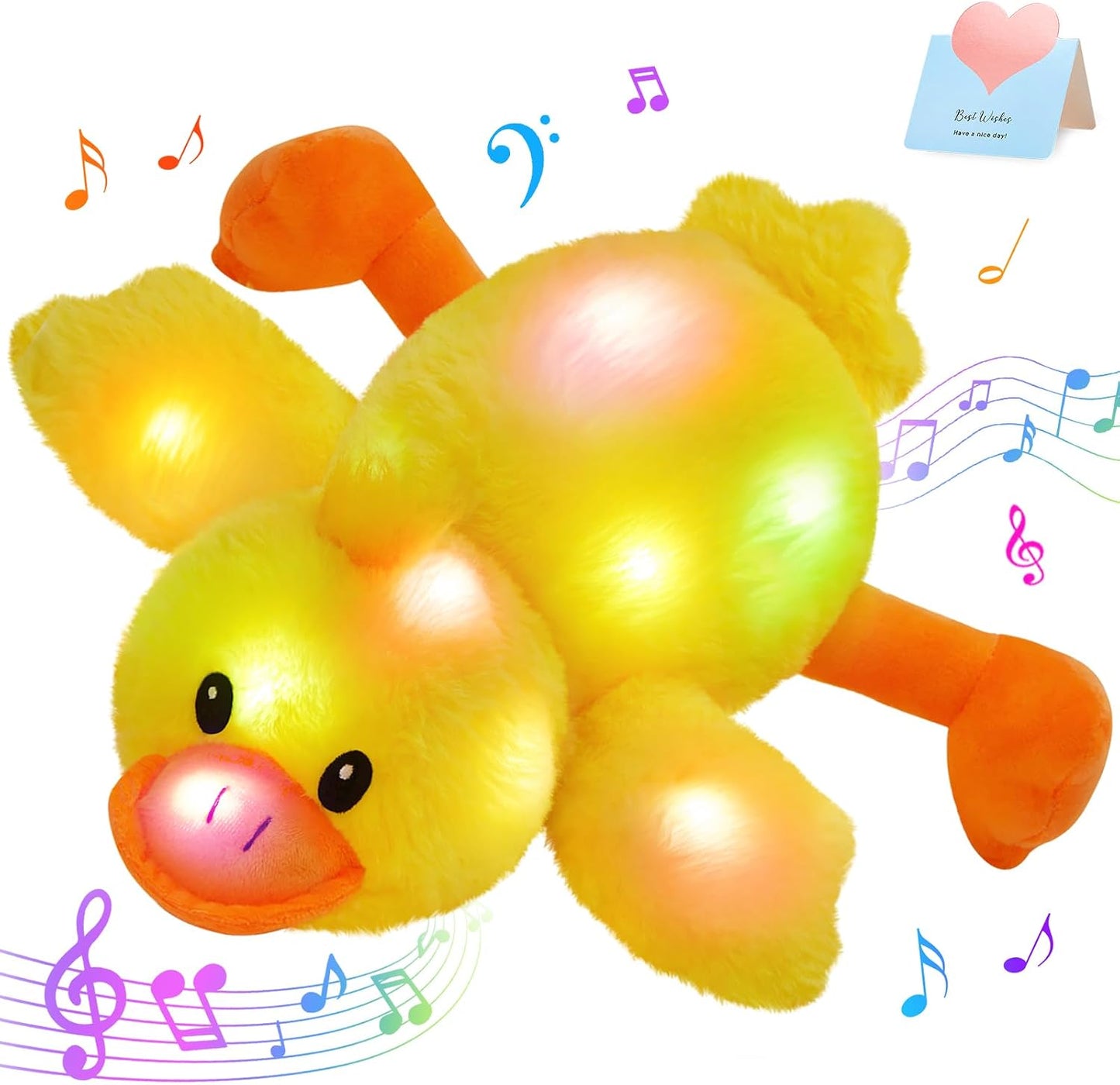 12" Musical Light Up Yellow Duck Stuffed Animal LED Glowing | Singing Soft Plush Lullaby Holiday Day Birthday Children Gifts Toddler Kids Toy Night