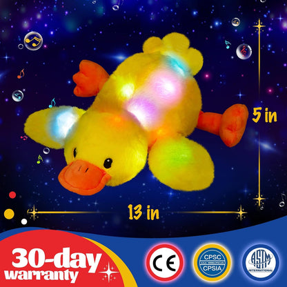 12" Musical Light Up Yellow Duck Stuffed Animal LED Glowing | Singing Soft Plush Lullaby Holiday Day Birthday Children Gifts Toddler Kids Toy Night