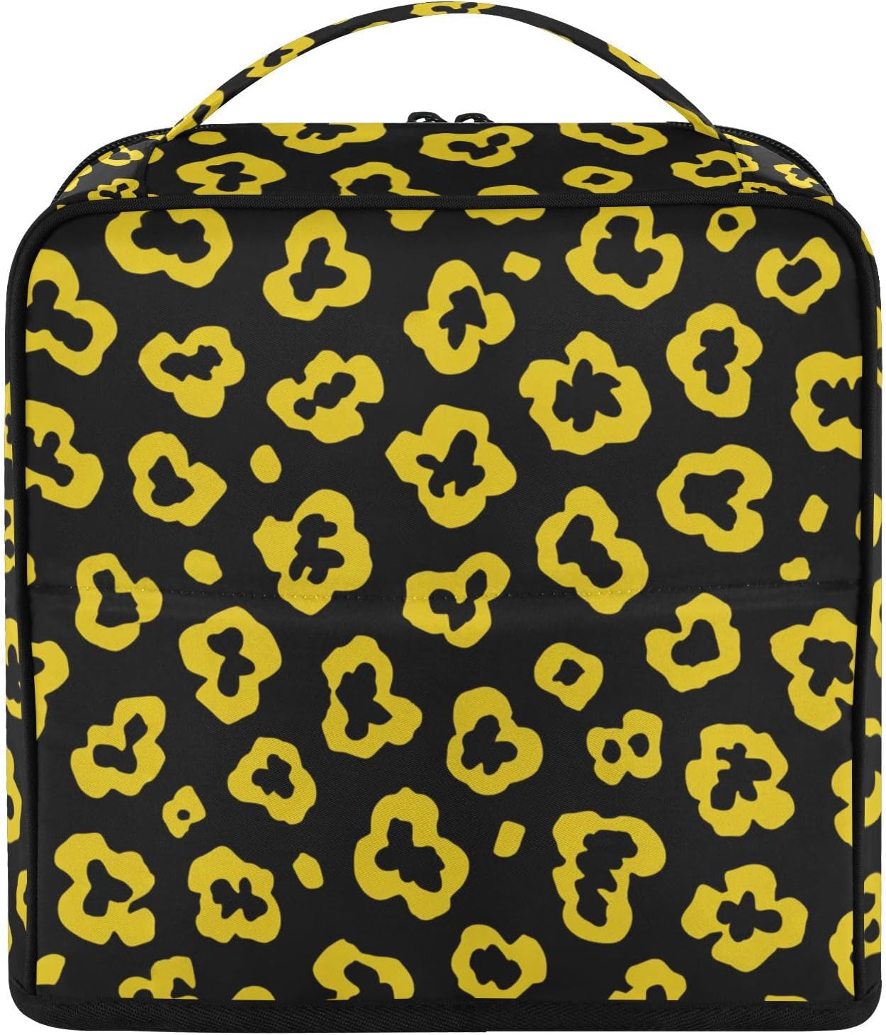 Designed Cosmetic Bag Leopard Pattern Bright Yellow Black | with dividers ,Waterproof Large Make Up Bag,Phone/Mirror Holder