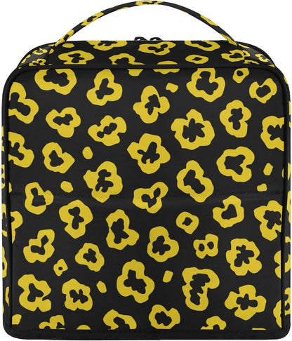 Designed Cosmetic Bag Leopard Pattern Bright Yellow Black | with dividers ,Waterproof Large Make Up Bag,Phone/Mirror Holder