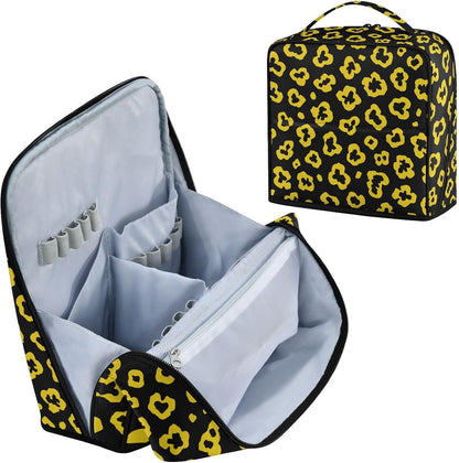 Designed Cosmetic Bag Leopard Pattern Bright Yellow Black | with dividers ,Waterproof Large Make Up Bag,Phone/Mirror Holder
