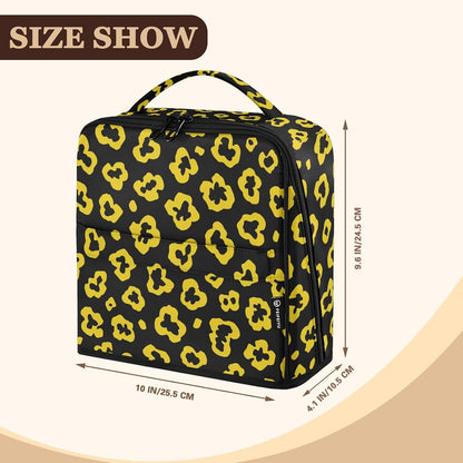 Designed Cosmetic Bag Leopard Pattern Bright Yellow Black | with dividers ,Waterproof Large Make Up Bag,Phone/Mirror Holder