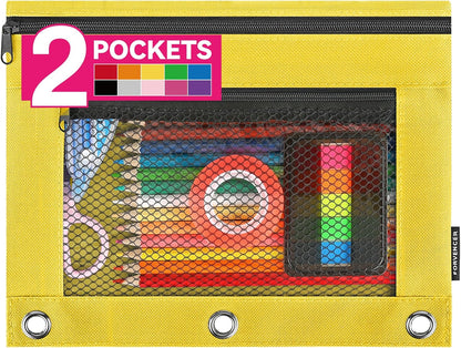 Adorable Zipper Pencil Pouch, Cute Zipper Pouch for 3-ring Binders, Sturdy Binder Pouch with Smooth Zippers, Perfect for Students & Back to School, Portable Pencil Bag, Yellow
