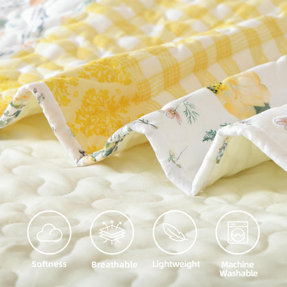 Floral Quilt Set King Size – Ultra Soft Lightweight Bedspread, 3 Piece Yellow Bedding Set (104"x90") with Pillowcases (20"x36"), All Season Coverlet for Bedroom & Guest Room