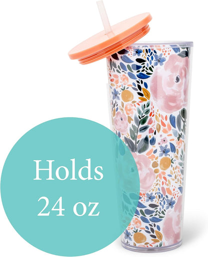 SH00058 Bright Yellow Lemon Love Citrus 24 ounce Acrylic Travel Tumbler with Straw For Iced Coffee or Water