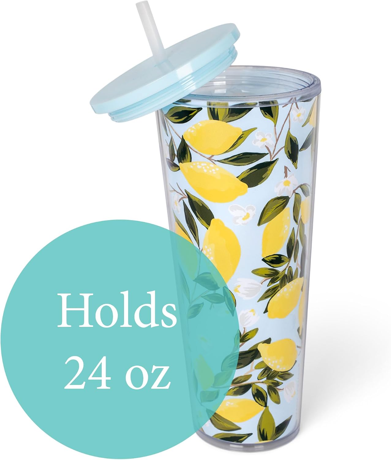 SH00058 Bright Yellow Lemon Love Citrus 24 ounce Acrylic Travel Tumbler with Straw For Iced Coffee or Water