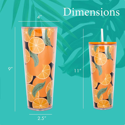 SH00058 Bright Yellow Lemon Love Citrus 24 ounce Acrylic Travel Tumbler with Straw For Iced Coffee or Water