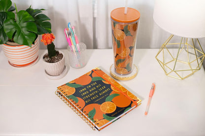 SH00058 Bright Yellow Lemon Love Citrus 24 ounce Acrylic Travel Tumbler with Straw For Iced Coffee or Water