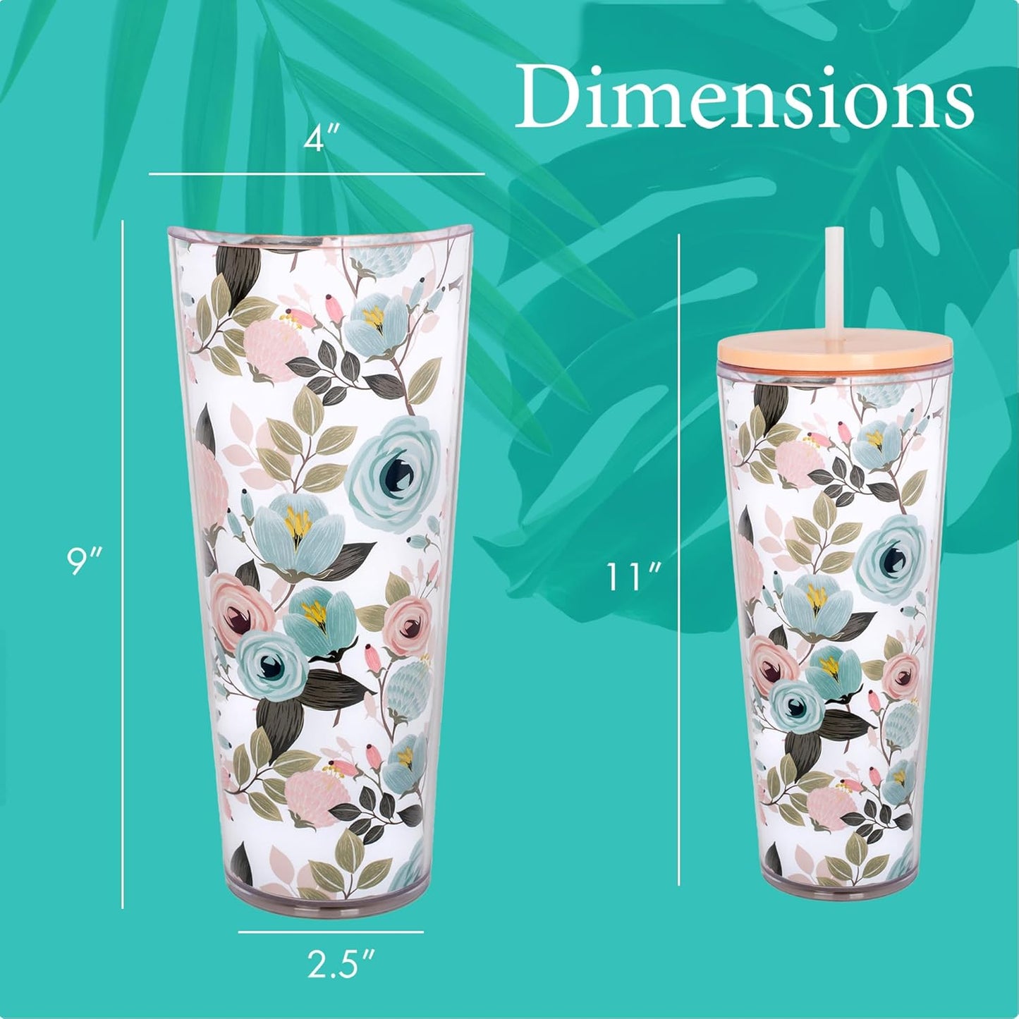 SH00058 Bright Yellow Lemon Love Citrus 24 ounce Acrylic Travel Tumbler with Straw For Iced Coffee or Water