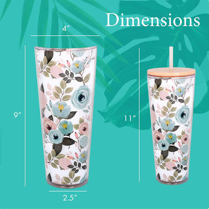 SH00058 Bright Yellow Lemon Love Citrus 24 ounce Acrylic Travel Tumbler with Straw For Iced Coffee or Water