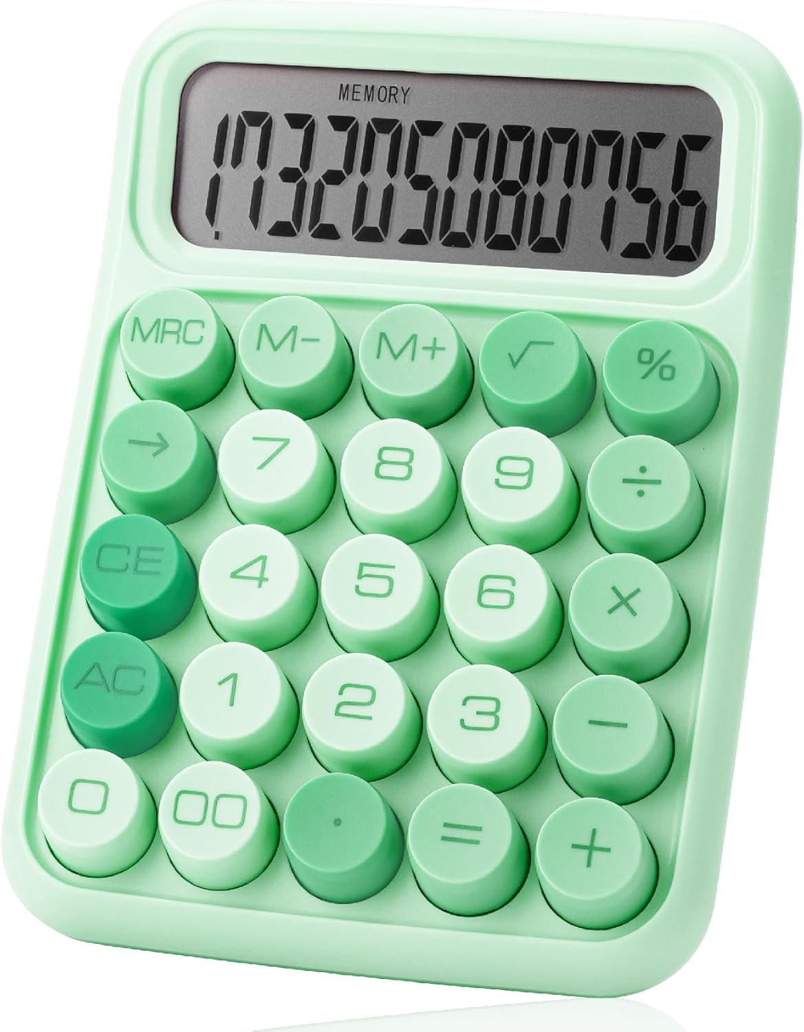 Mechanical Switch Calculator, 12 Digit Large LCD Display | Green with Big Buttons, Mechanical Switch Calculator for Home, School, Office
