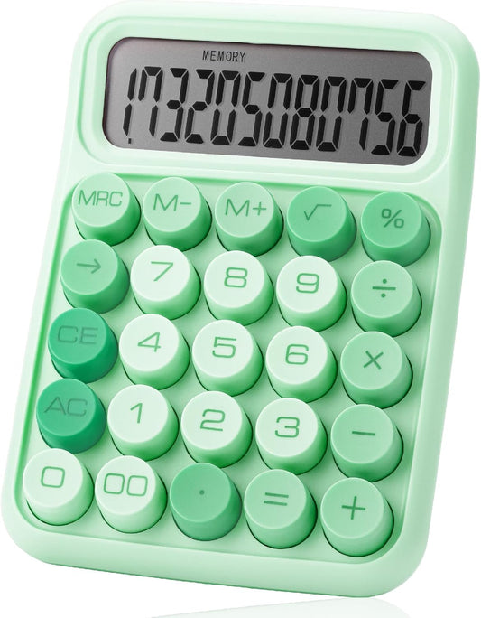 Mechanical Switch Calculator, 12 Digit Large LCD Display | Green with Big Buttons, Mechanical Switch Calculator for Home, School, Office