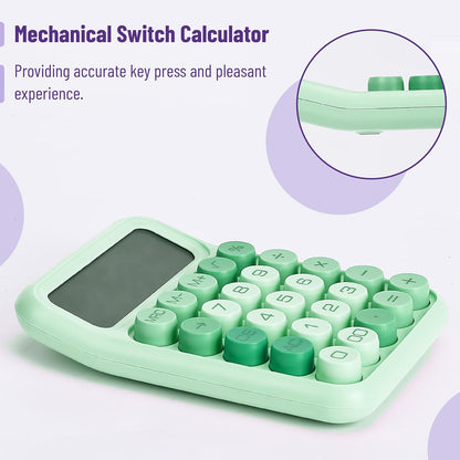 Mechanical Switch Calculator, 12 Digit Large LCD Display | Green with Big Buttons, Mechanical Switch Calculator for Home, School, Office