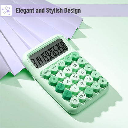 Mechanical Switch Calculator, 12 Digit Large LCD Display | Green with Big Buttons, Mechanical Switch Calculator for Home, School, Office