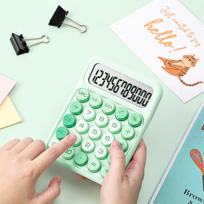 Mechanical Switch Calculator, 12 Digit Large LCD Display | Green with Big Buttons, Mechanical Switch Calculator for Home, School, Office