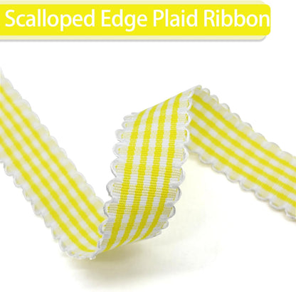Yellow Gingham Plaid Ribbon 5/8" x20Yds | 100% polyester yellow gingham plaid ribbon. 5/8"x20Yds roll. Crisp fade-resistant for gifts, bouquets, wreaths & crafts