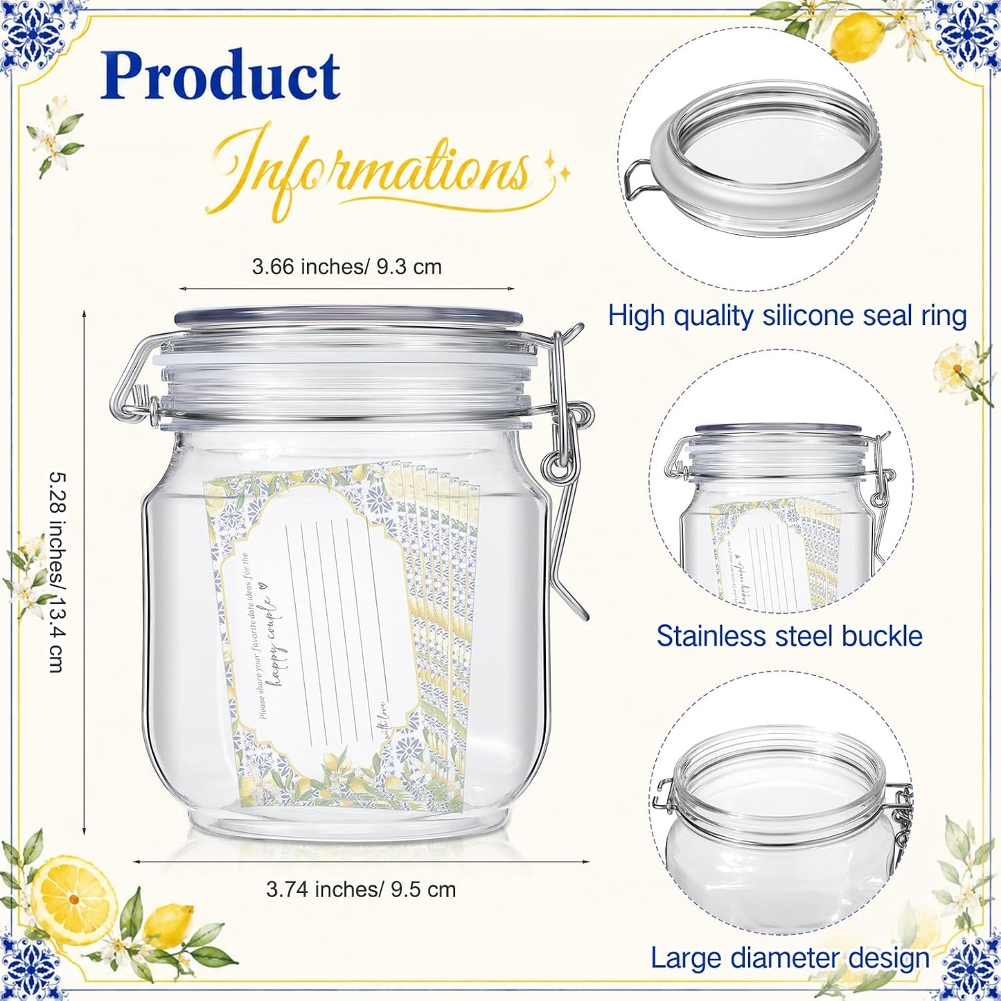 114 Pcs Bridal Shower Games Include Date Night Jar Wooden Sign 100 Cards 10 HB Pencils 2 Stickers for Fresh off The Market Wedding Reception Games Date Idea Party Favor Decoration (Lemon)