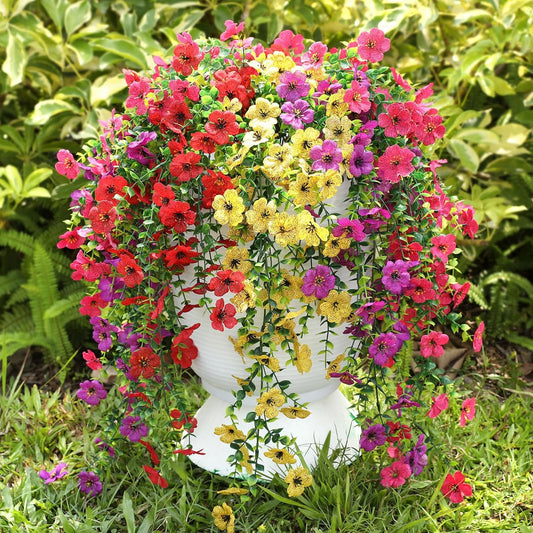 Artificial Hanging Flowers for Outdoors Summer Decor, 6 Bundles UV Resistant Realistic Faux Silk Flowers, Fake Plants for Planter Indoor Outside Garden Porch Patio Balcony Yard Farmhouse