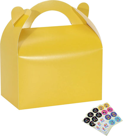 30 Pack Party Favor Treat Boxes,Goodie Boxes,Gable Paper Gift Boxes with Handles Perfect for Birthday Party,Wedding,Christmas,Baby Shower 6.5 x 4 x 4 Inches (Yellow)