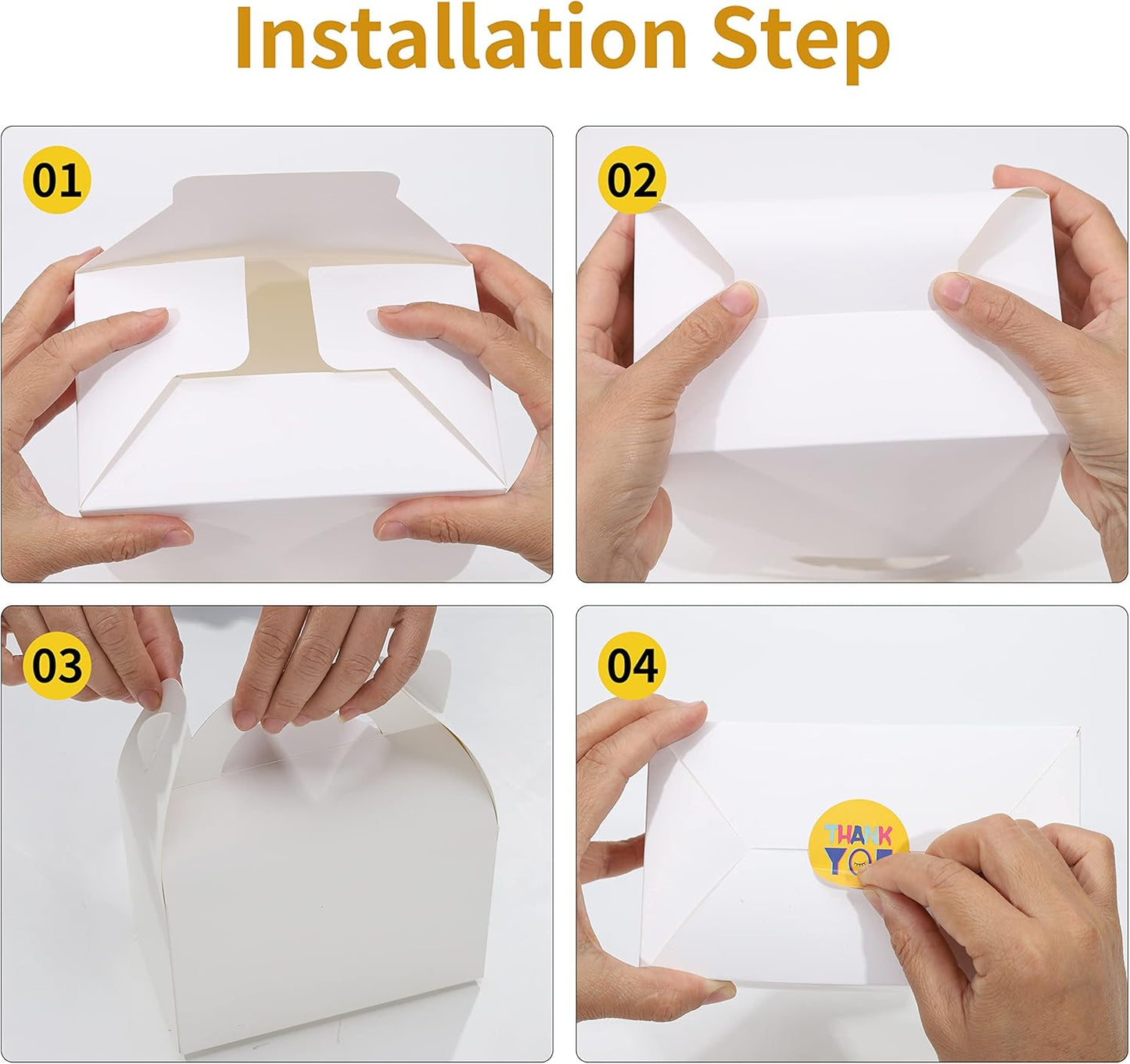 30 Pack Party Favor Treat Boxes,Goodie Boxes,Gable Paper Gift Boxes with Handles Perfect for Birthday Party,Wedding,Christmas,Baby Shower 6.5 x 4 x 4 Inches (Yellow)