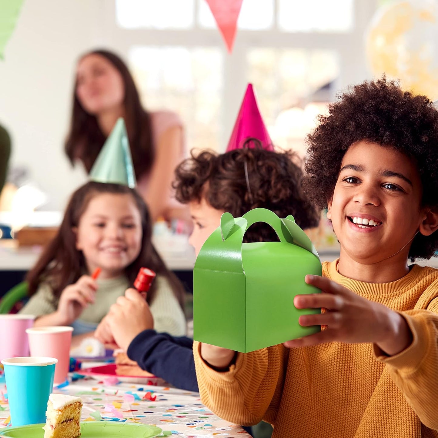 30 Pack Party Favor Treat Boxes,Goodie Boxes,Gable Paper Gift Boxes with Handles Perfect for Birthday Party,Wedding,Christmas,Baby Shower 6.5 x 4 x 4 Inches (Yellow)