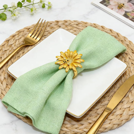 Sunflower Napkin Rings Set of 6 Yellow Daisy Napkin Ring Holder for Spring Party Wedding Holiday Gatherings Dining Decor,Bee Flower Napkin Buckles for Rustic Farmhouse Daliy Table Setting
