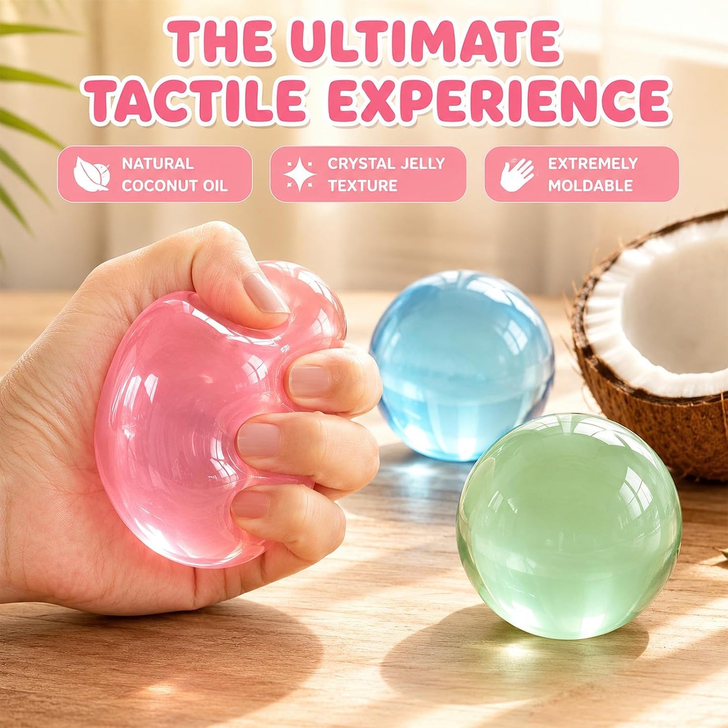 2Pcs Stress Ball, Squishies Coconut Stress Shapeable Ball | Non-Sticky Slow Rising Squeeze Balls, Desk Squishies for Relaxation and Focus (Green + Yellow)