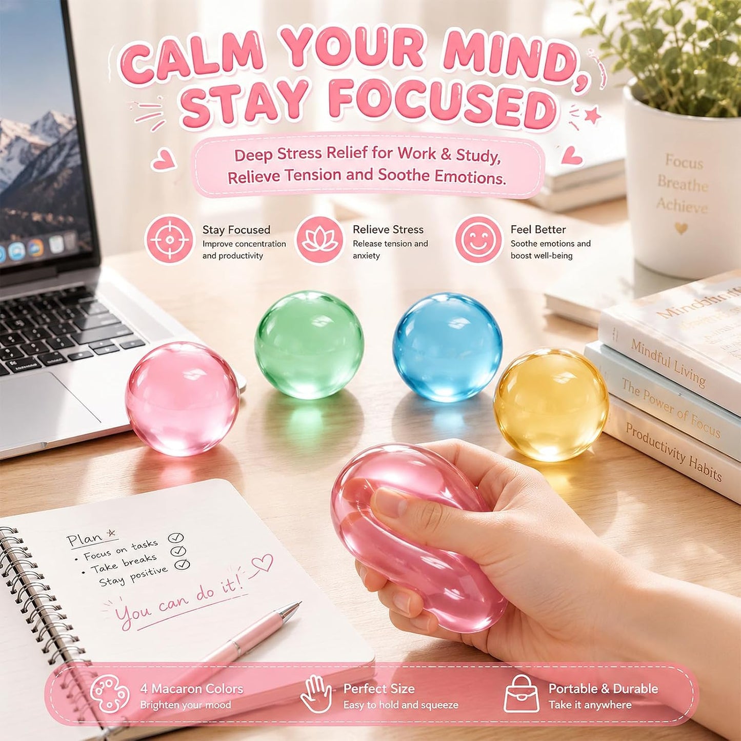 2Pcs Stress Ball, Squishies Coconut Stress Shapeable Ball | Non-Sticky Slow Rising Squeeze Balls, Desk Squishies for Relaxation and Focus (Green + Yellow)