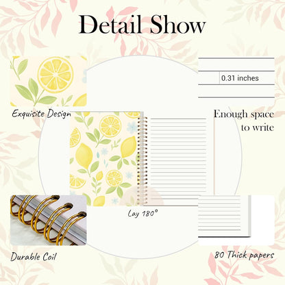 Lemons Women'S Spiral Diary, Beautiful Hardcover Lined Notebook, Suitable For Work And Note Taking, Beautiful And Cute Writing Diary,5.5x8.3 inches - A17