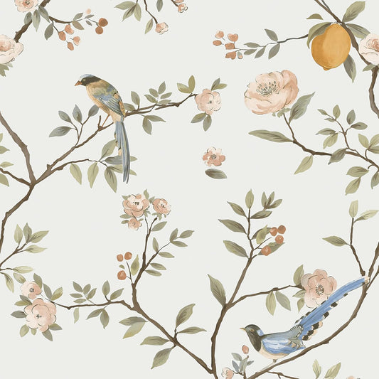 Vintage Lemon Wallpaper Peel and Stick Botanical and Birds 17.32"X118.11" Self Adhesive Contact Paper Removable Waterproof Retro Floral Wall Paper for Room Walls Shelves Cabinet Table Drawer Decor