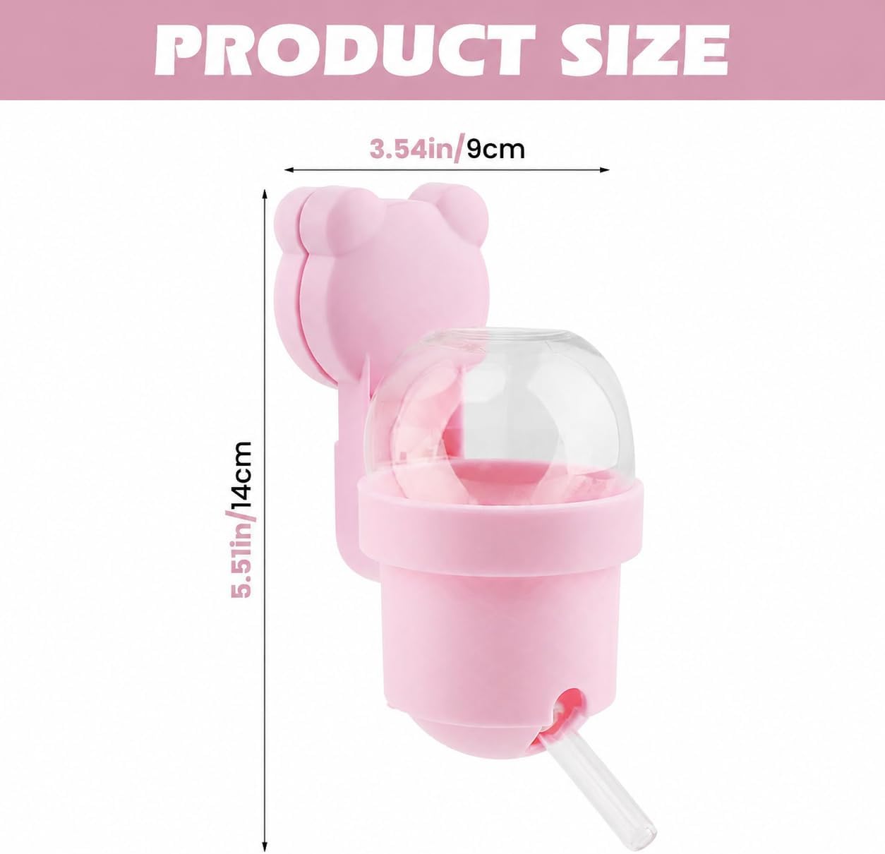 Magnetic Hamster Water Bottle, 3.7 oz Glass Small Pet Water Dispenser with Quiet Vacuum Nozzle, Drop-Resistant Holder for Cage or Glass Tank, for Hamsters, Gerbils and Mice(Pink)