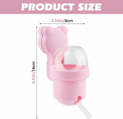 Magnetic Hamster Water Bottle, 3.7 oz Glass Small Pet Water Dispenser with Quiet Vacuum Nozzle, Drop-Resistant Holder for Cage or Glass Tank, for Hamsters, Gerbils and Mice(Pink)