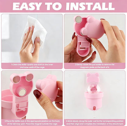 Magnetic Hamster Water Bottle, 3.7 oz Glass Small Pet Water Dispenser with Quiet Vacuum Nozzle, Drop-Resistant Holder for Cage or Glass Tank, for Hamsters, Gerbils and Mice(Pink)