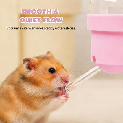 Magnetic Hamster Water Bottle, 3.7 oz Glass Small Pet Water Dispenser with Quiet Vacuum Nozzle, Drop-Resistant Holder for Cage or Glass Tank, for Hamsters, Gerbils and Mice(Pink)