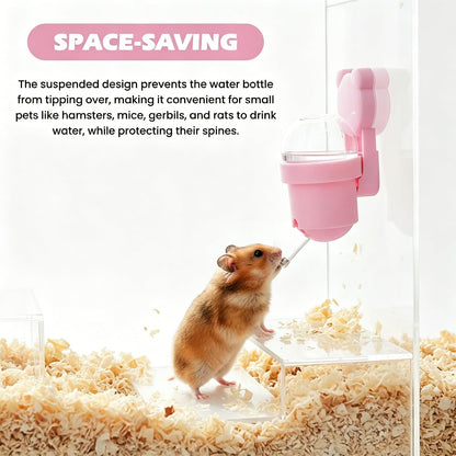 Magnetic Hamster Water Bottle, 3.7 oz Glass Small Pet Water Dispenser with Quiet Vacuum Nozzle, Drop-Resistant Holder for Cage or Glass Tank, for Hamsters, Gerbils and Mice(Pink)