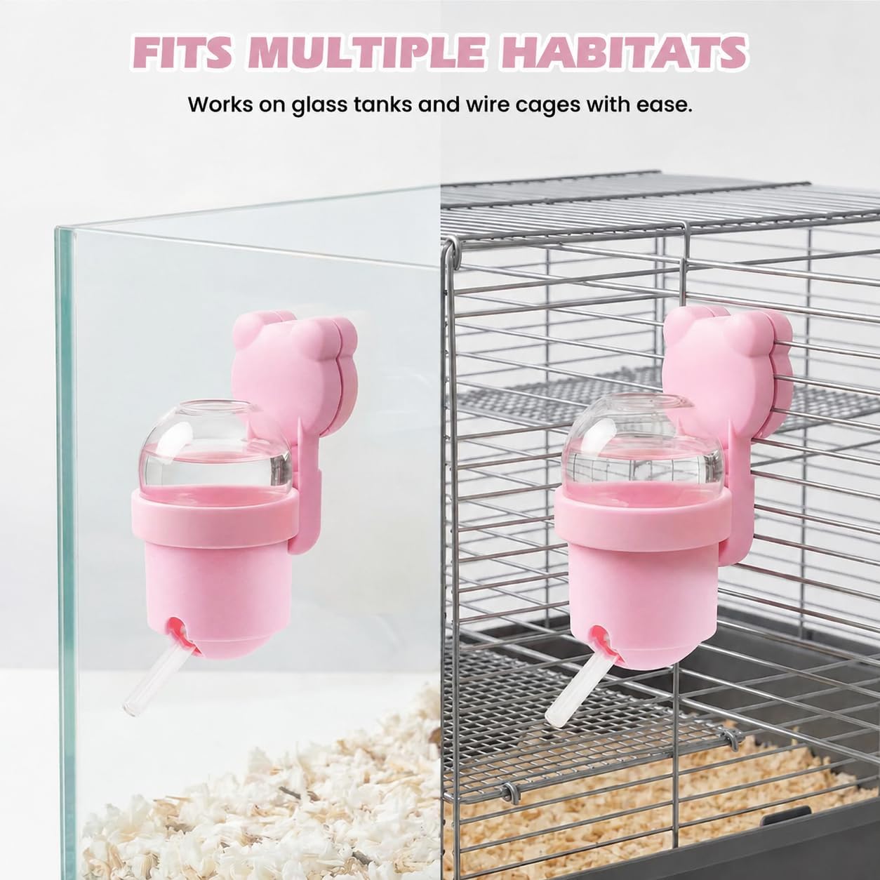 Magnetic Hamster Water Bottle, 3.7 oz Glass Small Pet Water Dispenser with Quiet Vacuum Nozzle, Drop-Resistant Holder for Cage or Glass Tank, for Hamsters, Gerbils and Mice(Pink)