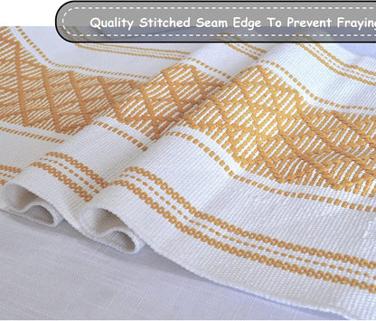 Small Coffee Table Runner with Fringe 14 x 48 Inches, Mustard Yellow & Cream White / Woven Dresser Scarf / Farmhouse Coffee Table Topper Centerpiece Washable